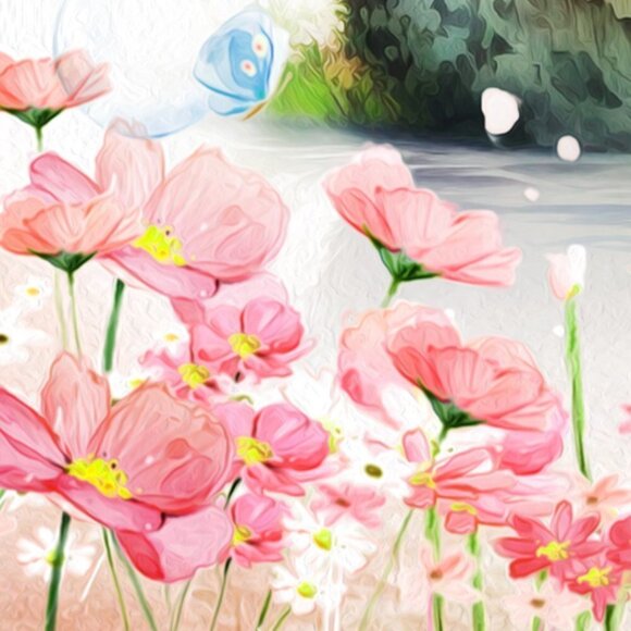 20x30 Easter‎ Bunny Butterflies Flowers Fantasy Art Composite Oil Painting Poste - Picture 4 of 6